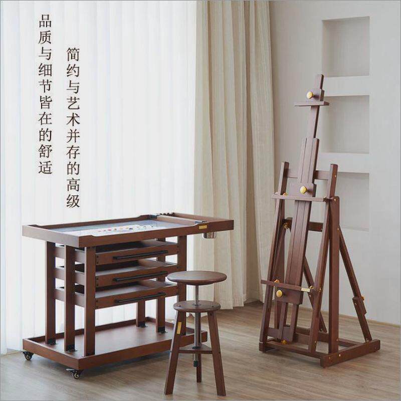 意式极简轻奢胡桃木色专业艺术家复古平立两用油画架实木落地画架