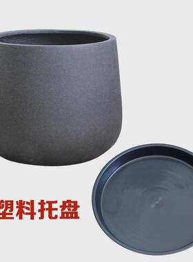 北欧特大号落地花盆庭院酒店花园大型植物种小树圆形黑色水泥花盆