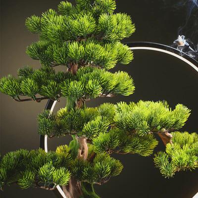 5dbj批发禅意仿真迎客松盆景摆件办公室中式客厅玄关酒店会所软装