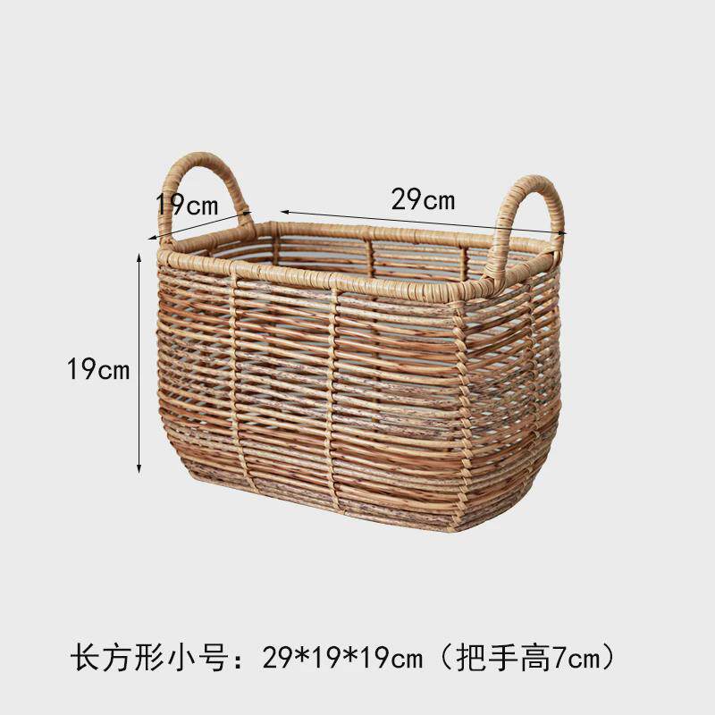 6B76美式仿藤收纳筐编织篮脏衣篓藤编整理箱卧室大号篮子框家用脏