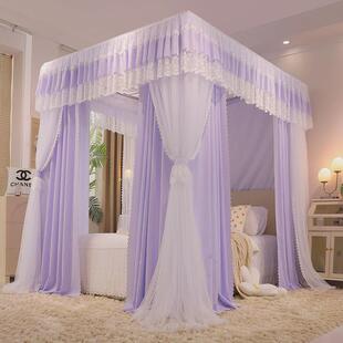 i9ek新款双层遮光床帘蚊帐一体式三开卧室布帘家用宫廷落地公主门