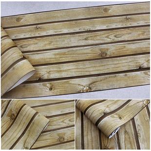 3d立体木头纹理中式仿木纹吊顶原木色复古木板墙纸阁楼天花板壁纸