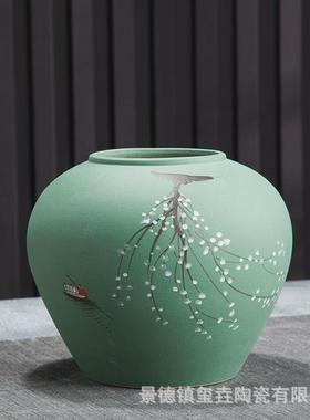 景德镇新中式花瓶陶瓷高级感水培复古陶罐摆件客厅插花瓶装饰花瓶