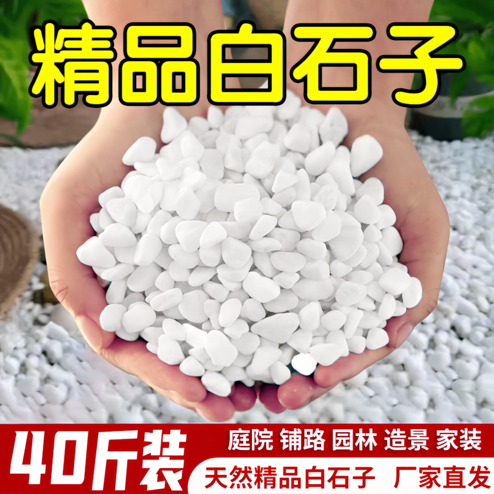 40斤白色鹅卵石铺路铺地天然庭院阳台造景石头花园砾石碎石白石子