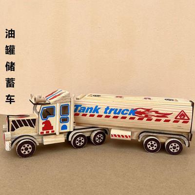 木质油罐车模型摆件儿童玩具仿真车景区地摊热卖工艺品创意存钱罐