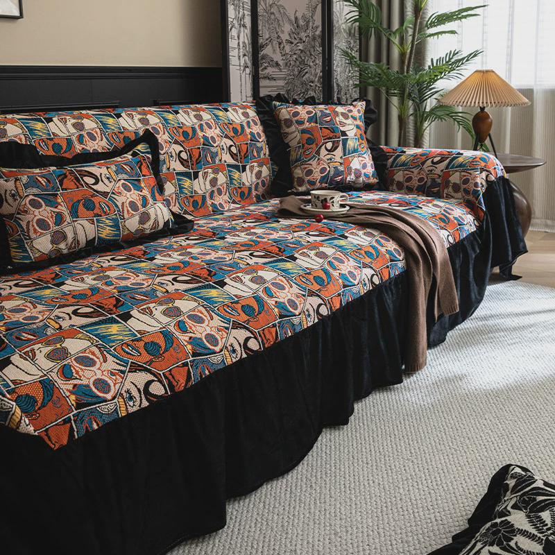 美式提花沙发套罩高级感巾耐脏沙发布一体式直排沙发三人位盖全包