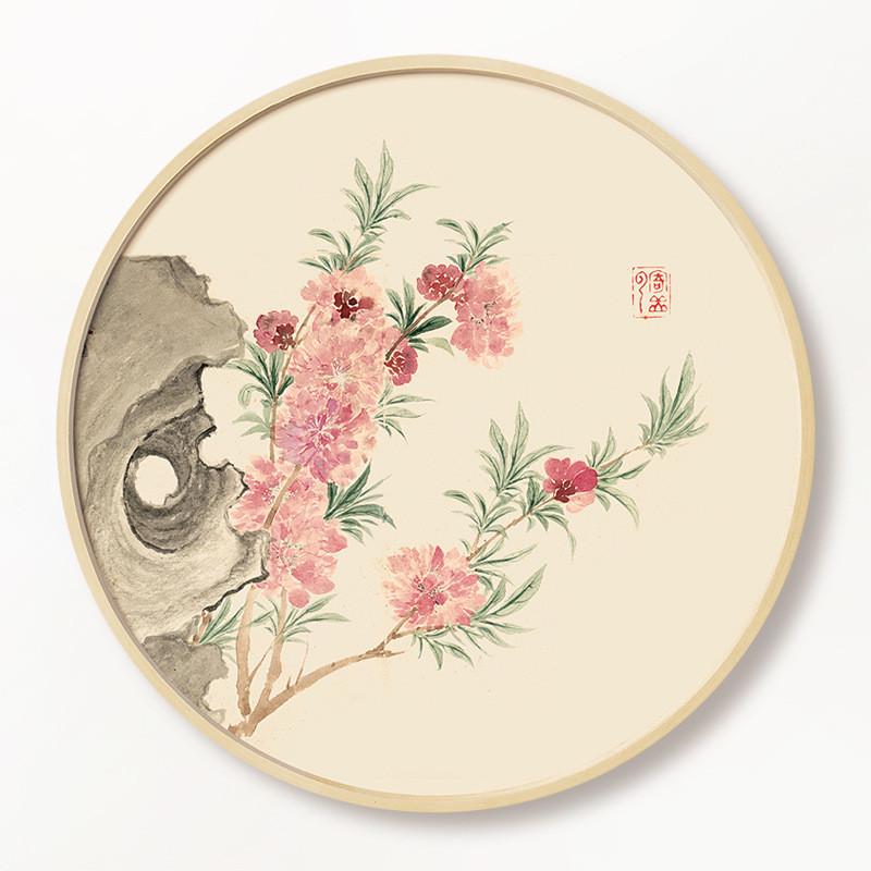 新中式书画圆形装饰画花鸟工笔国画水墨墙挂画书房茶室客厅壁画图片