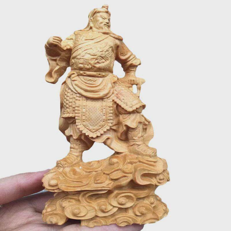 太行崖柏木雕立刀跨步关公关二爷实木摆件家居客厅车载装饰工艺品