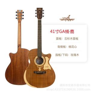 单板民谣吉它41寸云杉木吉他木色圆角jita男女乐器缺角面单吉他