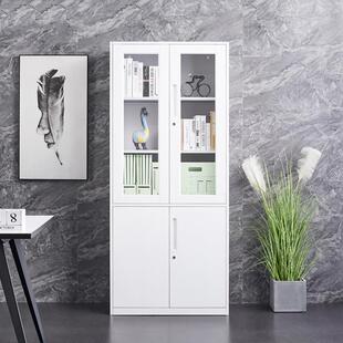 办公室铁皮柜带抽屉玻璃窄边储物柜单门档案书柜带门文件柜资料柜