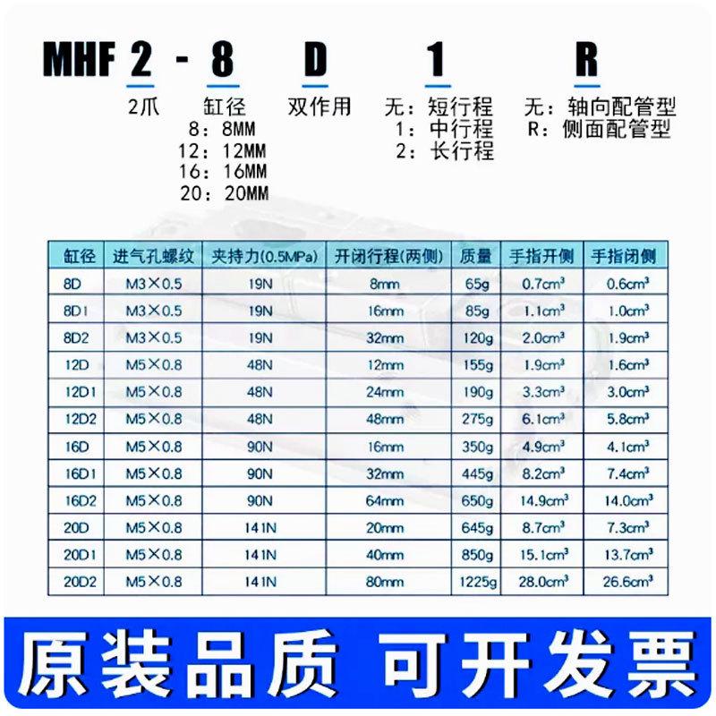 平行夹爪HDF导轨滑台气缸MHF2-8D/12D/16D1/20D1薄型气爪