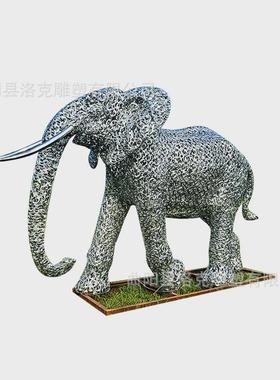 来图制作几何镂空编织象雕塑不锈钢发光动物雕塑大型户外落地摆件