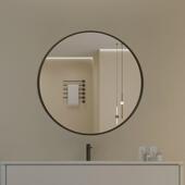 闰卫生间圆形镜子吊镜悬空西尔简约现代化妆镜壁挂式 铝合金浴室镜