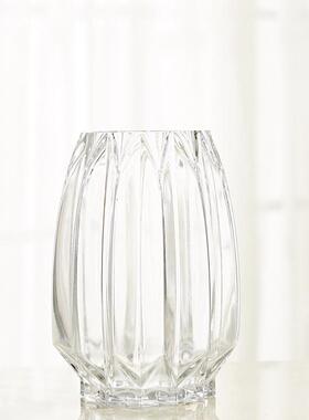 简约竖棱玻璃花瓶创意彩色客厅大号百合花器透明水养插花花瓶包邮