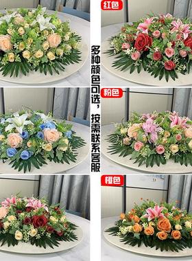 颂因酒店圆桌中间摆花仿真花装饰花假花绢花摆设餐桌转盘桌面饭店
