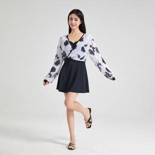 汐姿澜连体泳衣女裙式大胸钢托聚拢C/D/E/F罩杯平角罩衫温泉泳装