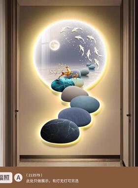 现代来运转轻奢玄关装饰画led带灯画轻奢石客厅挂画走廊过道壁画