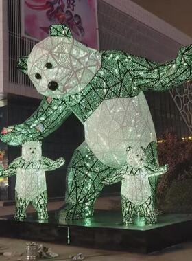 不锈钢镂空发光雕塑定制抽象月亮圆环镂空球动物铁艺发光装饰摆件