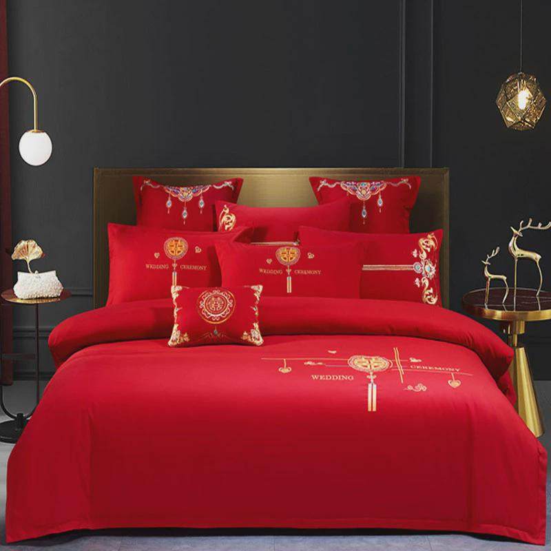 新婚庆四件套大红色龙凤刺绣陪嫁结婚喜被子婚礼婚房绣花床上用品,床上用品,婚庆床品套件,淘宝优惠券,粉丝福利购,淘宝优惠卷