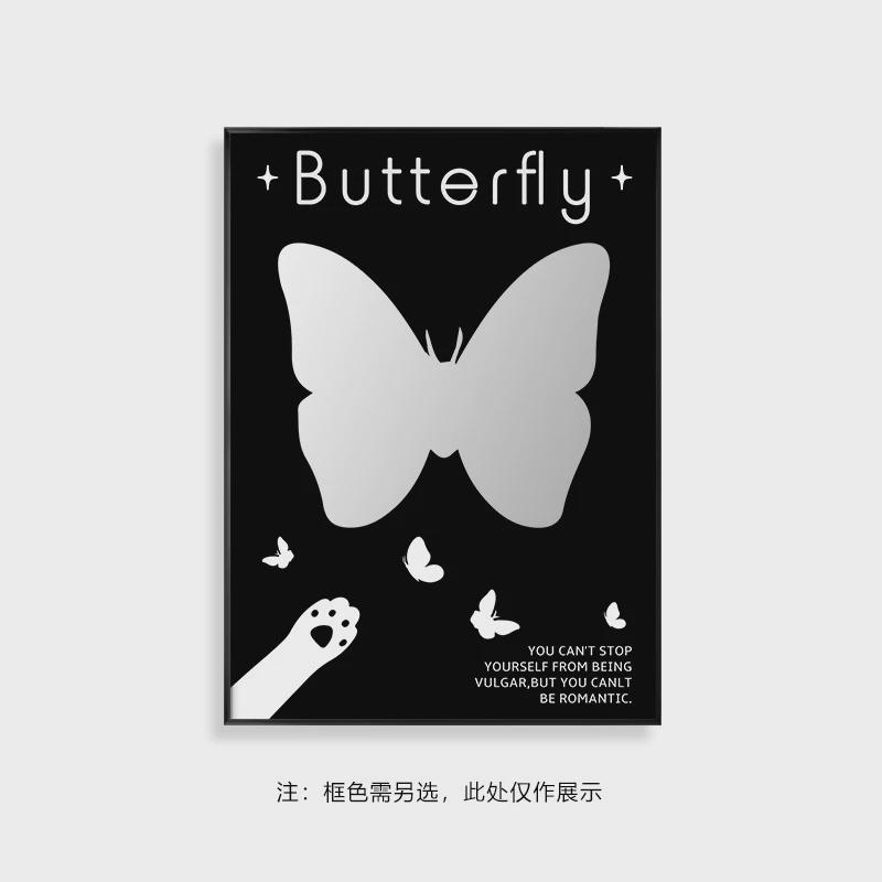 xei3ins镜子装饰画摆件极简黑白背影猫卧室镜面玄关桌面摆画餐厅