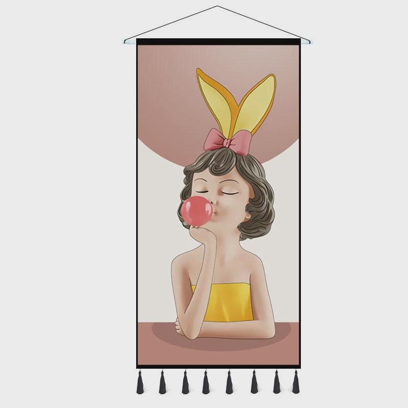 北欧ins玄关装饰画客厅走廊挂画过道布艺卡通女孩儿童房背景壁画图片