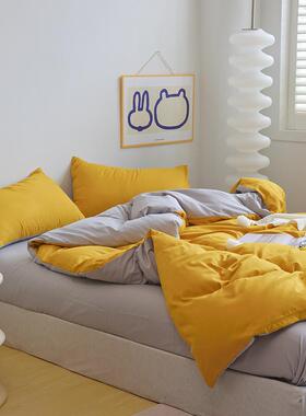 严选床单被套四件套简约纯色罩少女心床上用品磨毛学生宿舍三件套