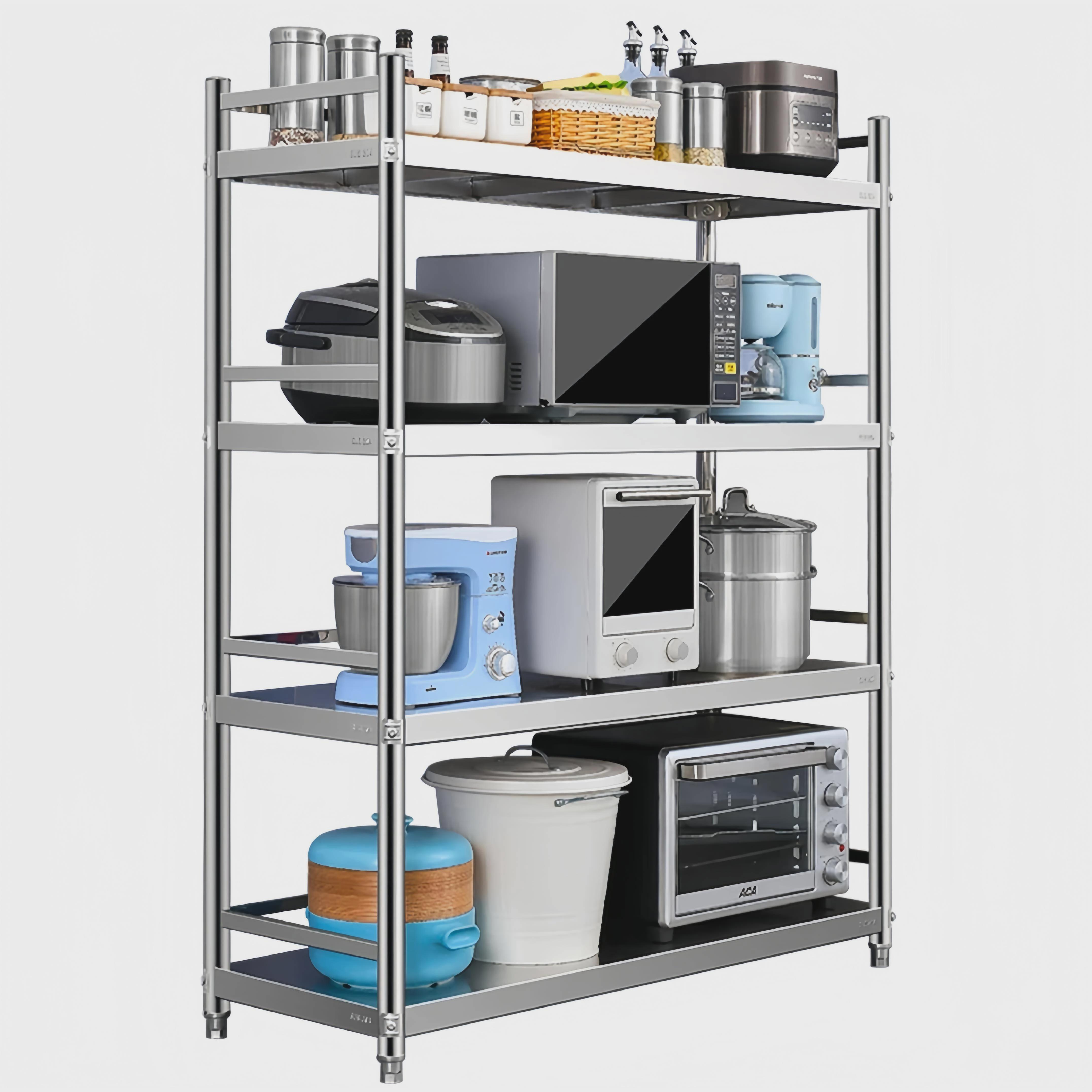 304不锈钢货架落地置物架商用仓库家用厨房收纳架整理架子