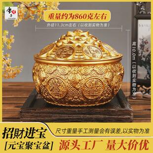 纯黄铜聚宝盆摆件带盖金蟾五福装饰客厅办公室店铺开业送礼招米缸