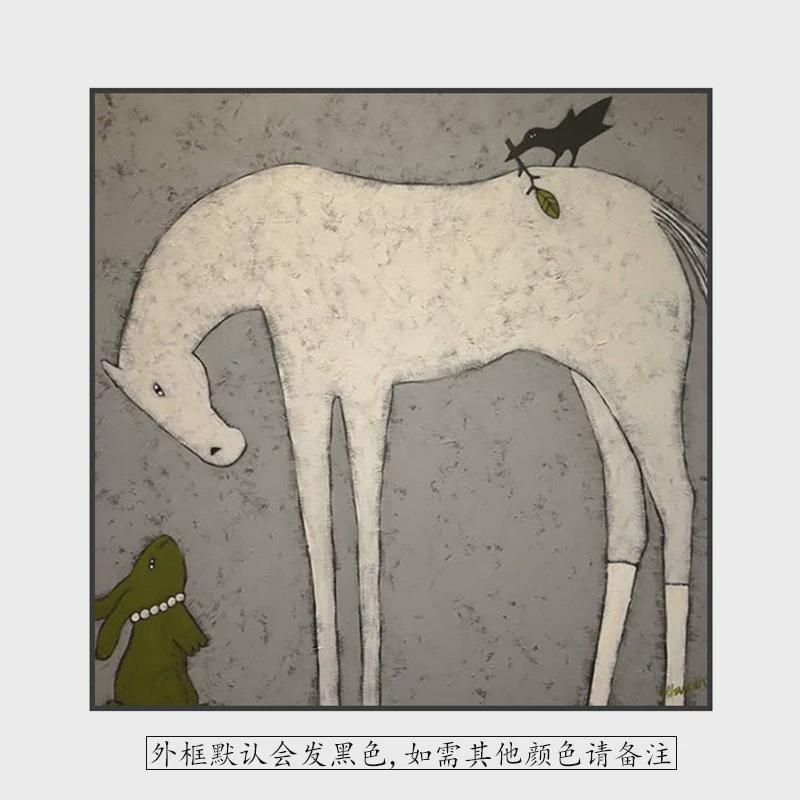 现代轻奢法式白马小图浪漫挂画客厅玄关装饰画背景墙壁方型艺术图片