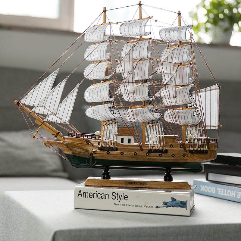 一帆风顺帆船模型摆件木质装饰品创意客厅玄关办公室小工艺品摆设