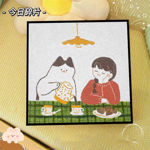 立体猫咪肌理画石英砂丙烯数字油画diy填充色手工材料包装饰挂画