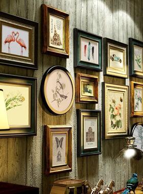 9wor轻奢美式实木照片墙装饰鹿客厅相框免打孔欧式复古相片挂墙组