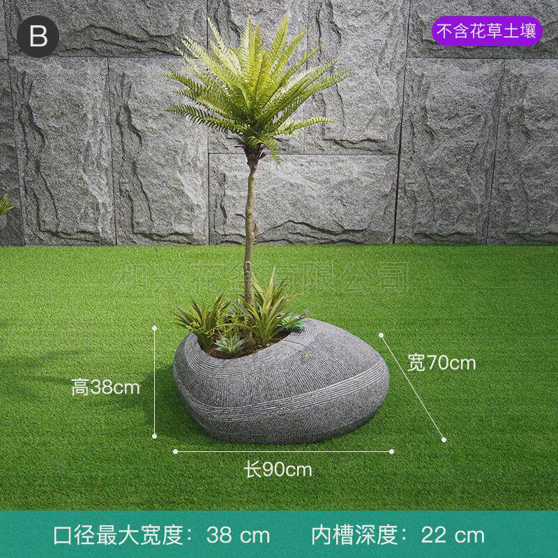 厂家户外条纹鹅卵石玻璃钢花盆室内造景绿植盆栽大号水泥花瓶摆件