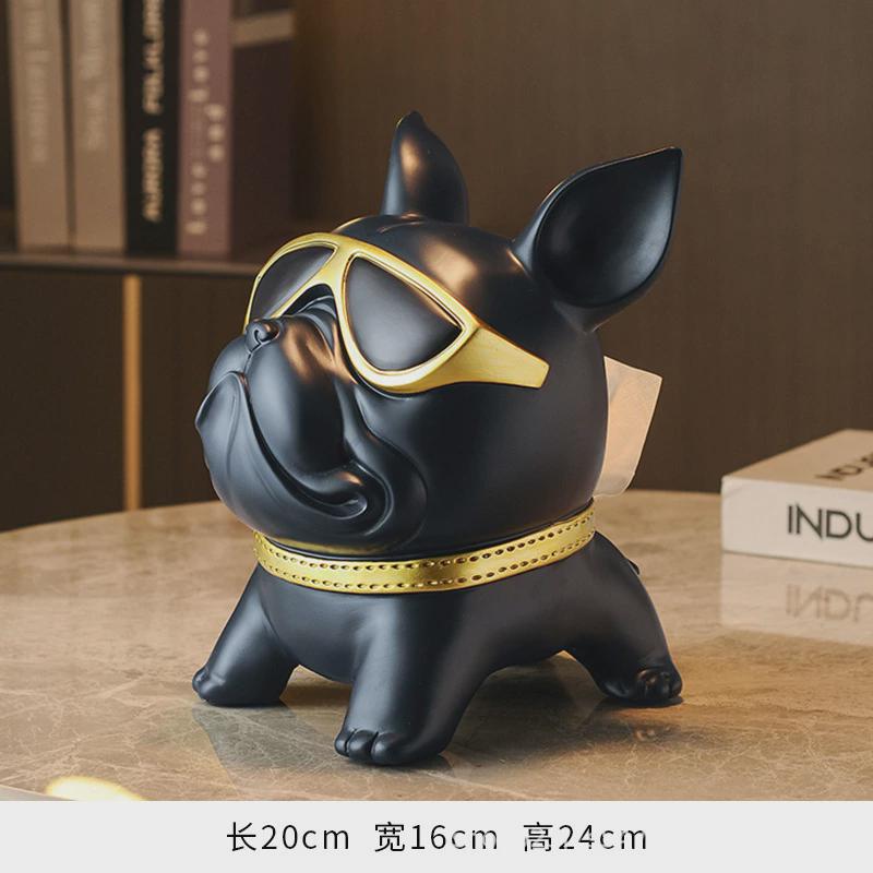 现代法斗纸巾盒客厅轻奢高端狗桌面纸抽盒家用面巾纸茶几收纳摆件