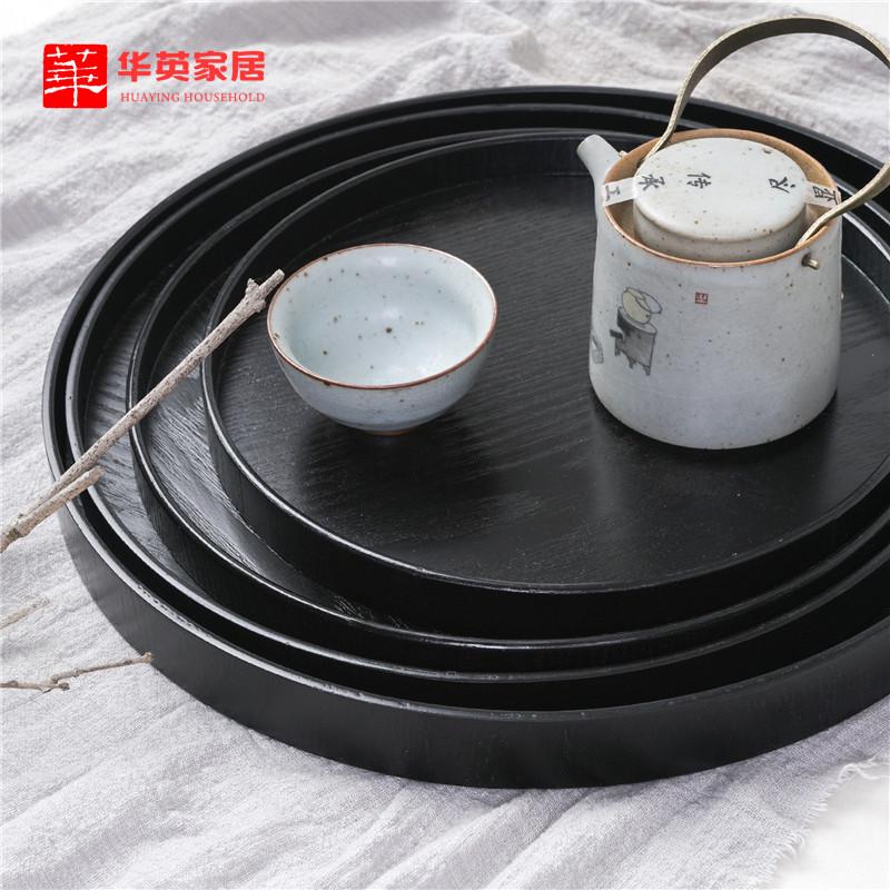木质圆形木托盘 木盘 木制茶盘茶具茶杯托盘水果盘点心盘实木盘
