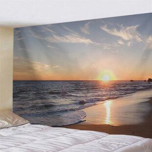 1vpr超大风景挂布夕阳日出大挂毯墙壁装饰海边床头卧室背景布遮挡