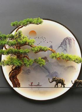 新中式壁挂墙面装饰品酒店办公室茶室客厅背景画玄关餐厅挂饰带灯