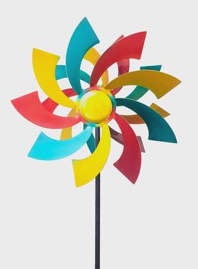 家居造景庭院彩色风车田园插件装饰摆件铁艺创意户外花园