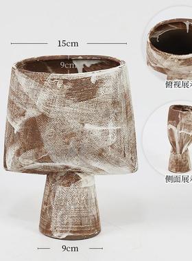 景德镇陶瓷侘插花罐子日式复古做旧装饰粗陶花瓶寂风禅意手工摆件