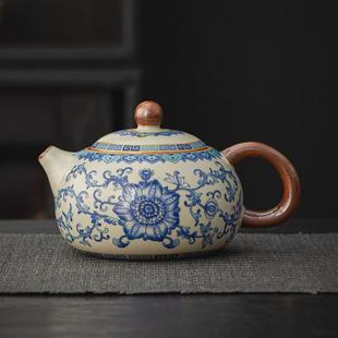 珐琅汝窑石瓢壶陶瓷泡茶壶茶壶泡茶家用功夫单壶仿高档青花彩茶器