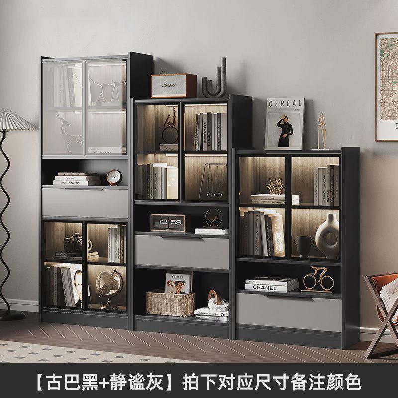 客厅书柜带玻璃门储物柜一体组合柜家用楼梯间收纳柜简约落地轻奢