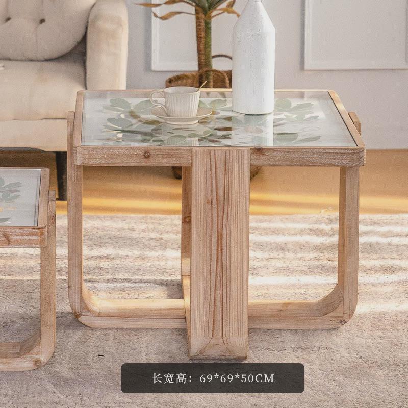美式乡村客厅沙发茶几民宿复古做旧茶桌小户型咖啡桌组合家用边几