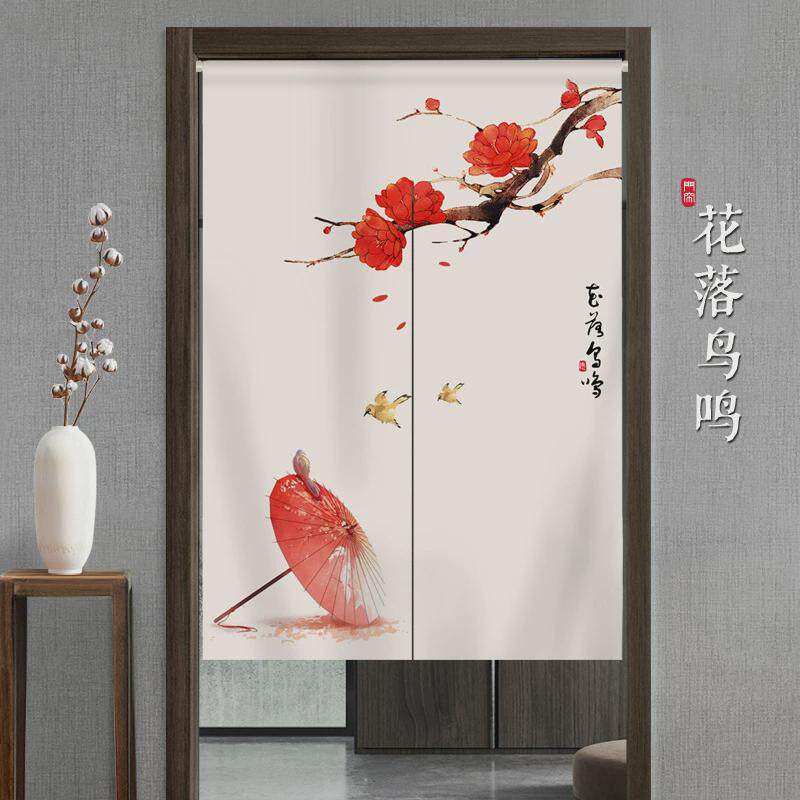 新中式门帘隔断帘卧室家用厨房卫生间厕所免打孔遮挡半帘布挂帘子