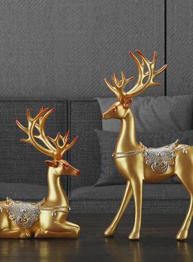 轻奢情侣对鹿摆件家居酒柜装饰品客厅乔迁礼品树脂工艺品