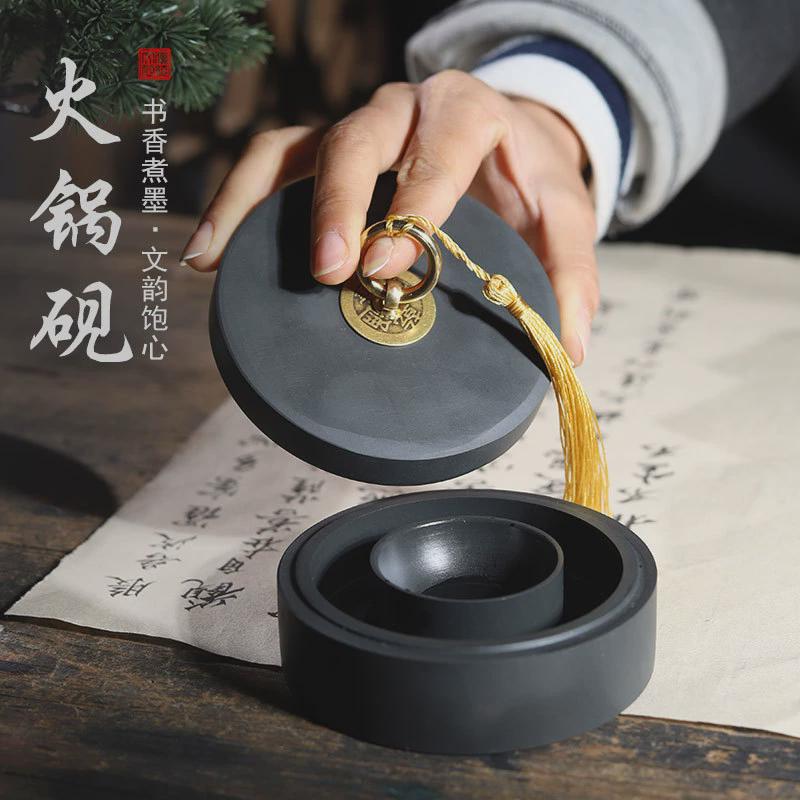 热门新款火锅砚台初学者墨池带盖多功能墨盒墨砚石砚防蒸发密封好