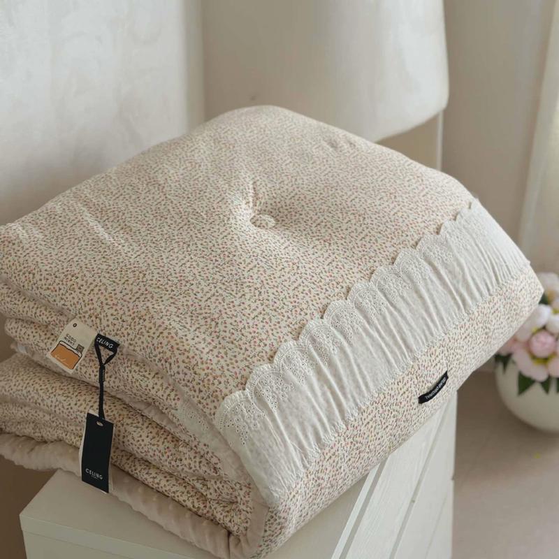 针织包边布法式豆豆被子被芯花卉印花羽丝棉双人春秋被加厚冬被