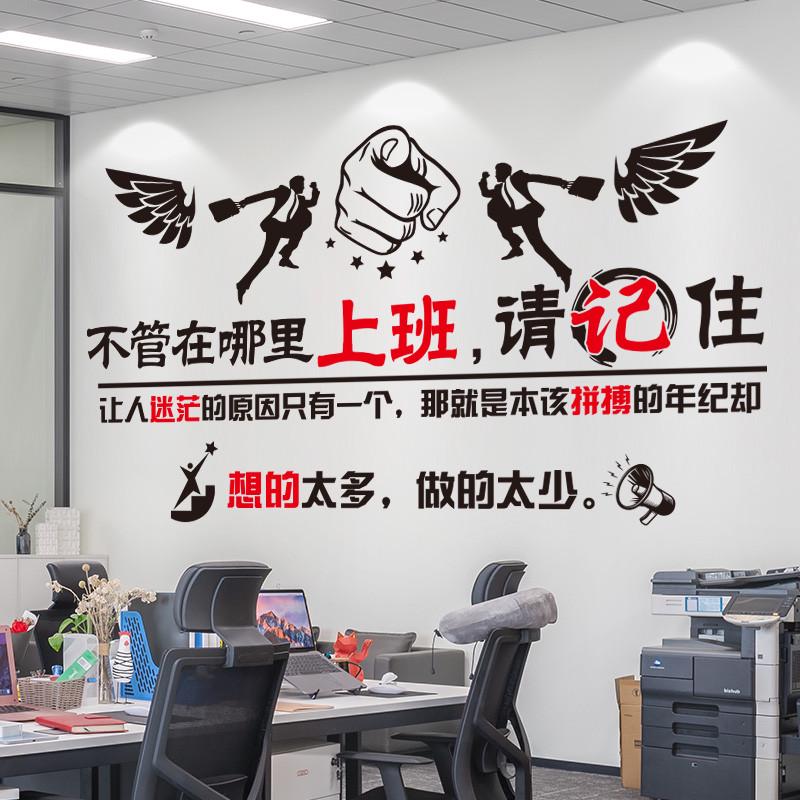 办公室文化墙上装饰励志语录墙贴纸团队激励标语公司自粘墙壁宏东