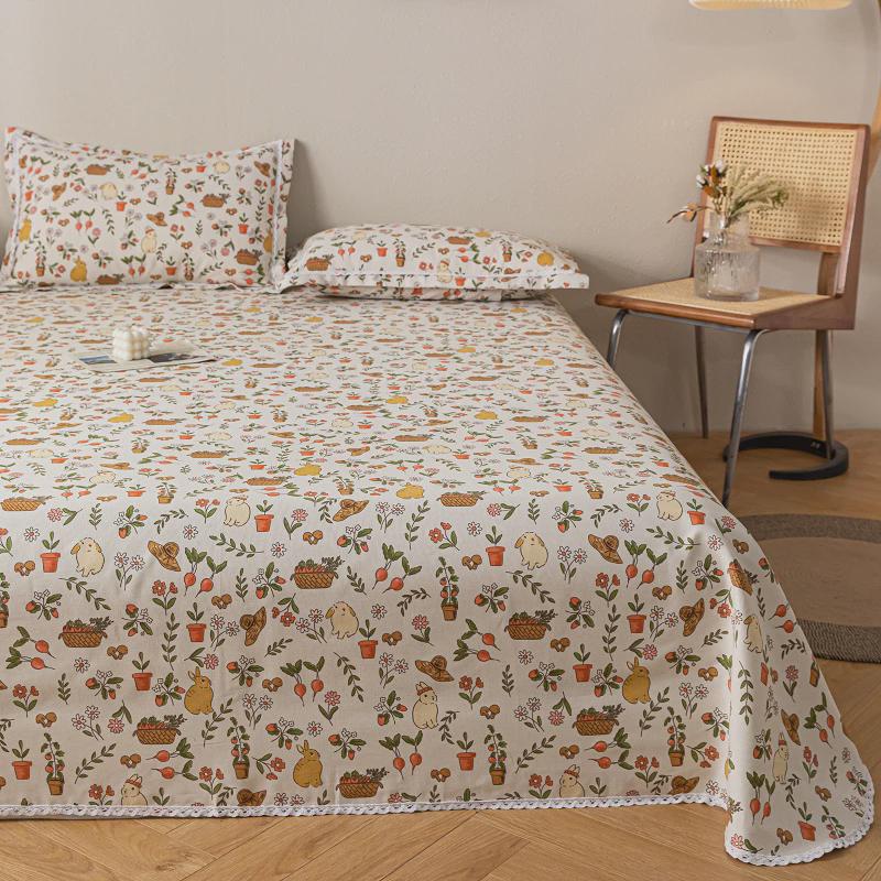 q683老粗布床单三件套带花边席子幼儿园凉席麻布儿童棉夏季天粗布