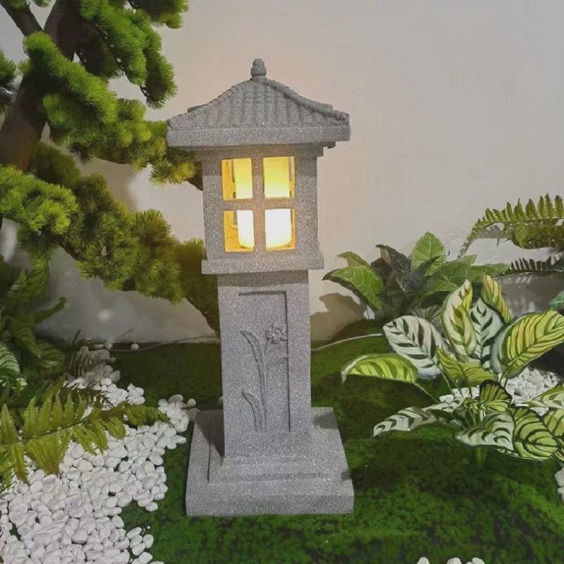 宫灯太阳能摆件树脂石塔中式室内市电款户外花园装饰庭院装饰灯