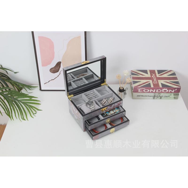 饰品首饰收纳木盒伴手礼木盒情人节带锁储物箱结婚长方形翻盖木盒